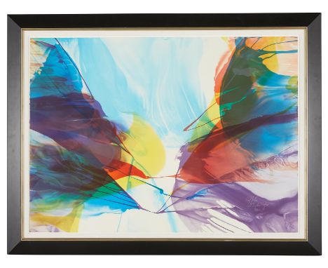 Paul Jenkins (American, 1923-2012). Lithograph on paper titled "Sanctuary, Light Graphic" depicting colorful abstract forms, 