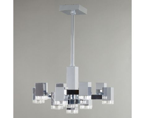 Angelo Gaetano Sciolari (Italian, 1927-1994) for Sciolari Lighting, Italy. Mid-century Modern cubic chandelier with 13 lights