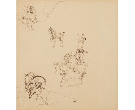 Heinrich Kley (German, 1863-1945). Ink on paper sketches depicting horses and figures. Signed along the lower center. With a 