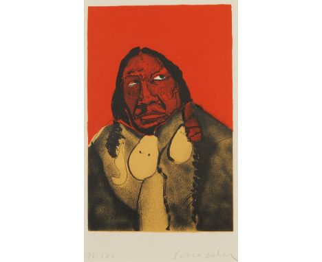 Fritz William Scholder V (American/La Jolla Band of Luiseno Indian, 1937-2005). Color lithograph titled "Indian Portrait No. 