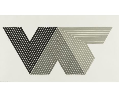 Frank Stella (American, b. 1936). Lithograph on paper titled "Quathlamba I" depicting three abstract 'V' forms fitting togeth