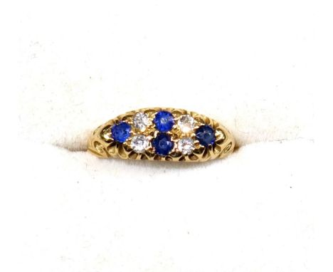 Victorian 18ct gold, sapphire and diamond ring, size K 1/2, 2.6 grams 