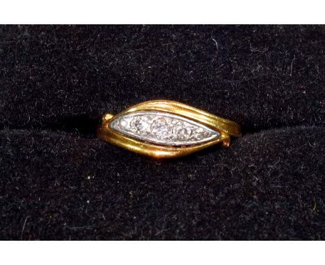 Edwardian 18ct gold dress ring set five diamonds, size L, 0.125 carat approx., 2.8 grams 