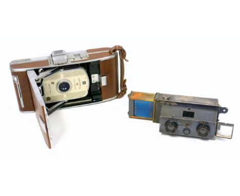 Verascope Stereo Camera, serial no 20864, some tarnishing to body; Polaroid Land Camera 95A, and 9 vintage cameras to include