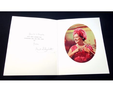 H.M. Queen Elizabeth The Queen Mother, signed 1969 and 1978 Christmas cards, each with gilt crown to cover, the first address