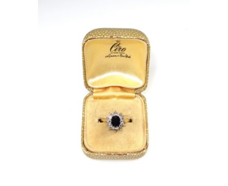 18ct gold sapphire and diamond engagement ring, size N 1/2, 0.33 carat diamonds approx., 4.1 grams, boxed (2) 