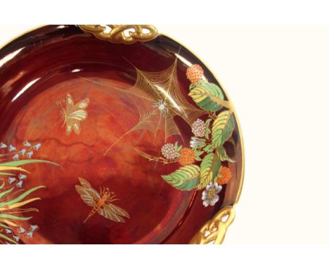 Carltonware Spider web and dragonfly design bowl, from the Rouge Royale series, 25.5cm diameter. 