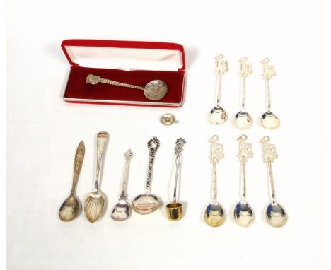 Finnish silver cream ladle and 2 spoons, marked "830H" and "925", another spoon marked "Sterling" and one marked "830", Mexic