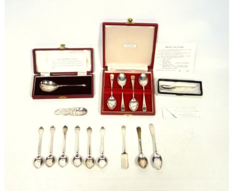 Set of 6 George V silver Dog Nose Pattern coffee spoons, by William Hutton &amp; Sons, Sheffield, 1932; Set of 4 "British Hal