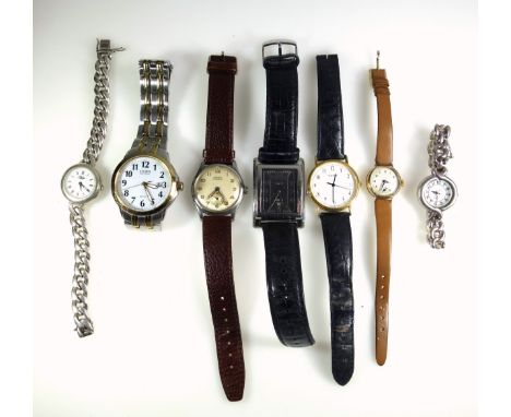 Ladies 9ct gold wristwatch with a circular dial and seconds seconds dial enclosing a Swiss side-wind movement, in an A L Denn