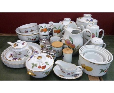 Royal Worcester Evesham tablewares including bowls, storage jars, coffee pot, etc.