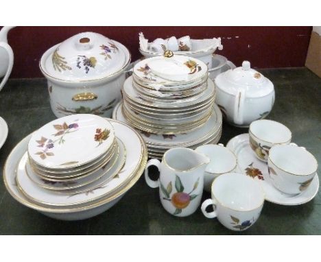 A large collection of Royal Worcester Evesham tablewares including teapot, casserole dishes, etc.
