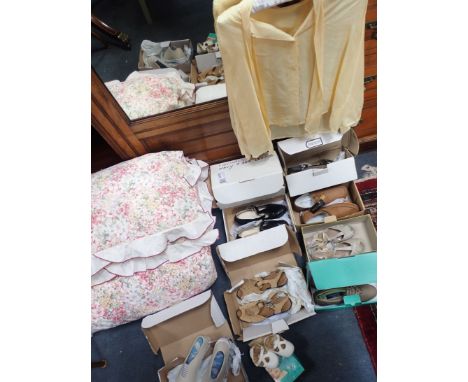 VARIOUS PAIRS LADIES’ SHOES SIZE 3 1/2 mostly unworn in boxes, with two pairs of vintage 'Baby Deer' baby shoes, a silk blous