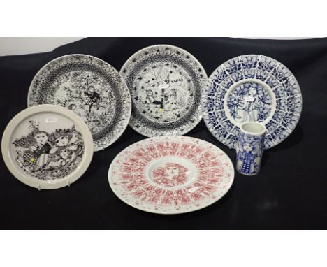 BJORN WIMBLAD: FIVE CERAMIC PLATES comprising two Nymolle seasons plates, two other Nymolle plates and a Rosenthal plate, tog