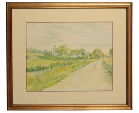 CAROLINE YEATS BROWN (B. 1950) 'Valley Farm - Huntingfield' watercolour study of a farmhouse, signed and titled in pencil, 39