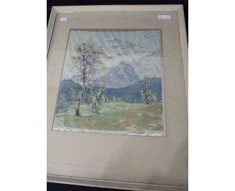 A WOVEN SILK PANEL - ALPINE SCENE signed. Provenance: Property of a Private Collector