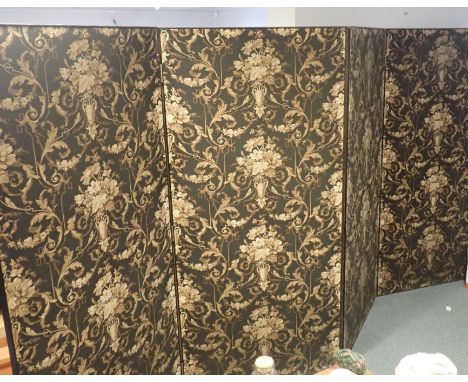 A LARGE 19th CENTURY COUNTRY HOUSE FOUR-FOLD SCREEN covered on both sides with a Neoclassical design printed cotton in sepia 