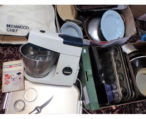A VINTAGE KENWOOD CHEF (untested), enamel plates, baking tins and other items