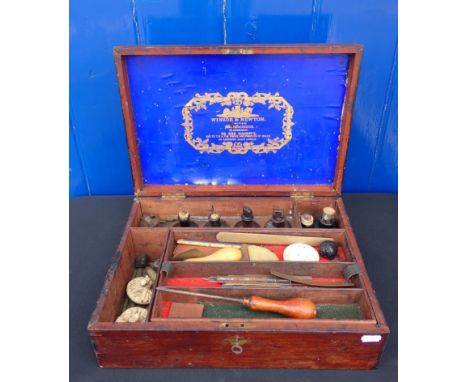A 19TH CENTURY WINSOR &amp; NEWTON ARTIST'S BOX (for printing) mahogany, with some original contents (including three moulded