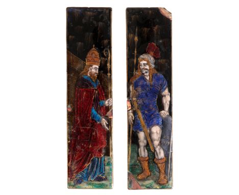 A PAIR OF LIMOGES ENAMEL PANELS by Pierre Reymond (1513-1584), initialled and dated 'PR' 1559, one depicting a Bishop with a 