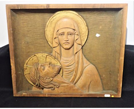 A CARVED PINE AND PAREL GILT PANEL DEPICTING JESUS AND MARY MAGDALENE 42cm x 50cm. Provenance: Property of a Private Collecto