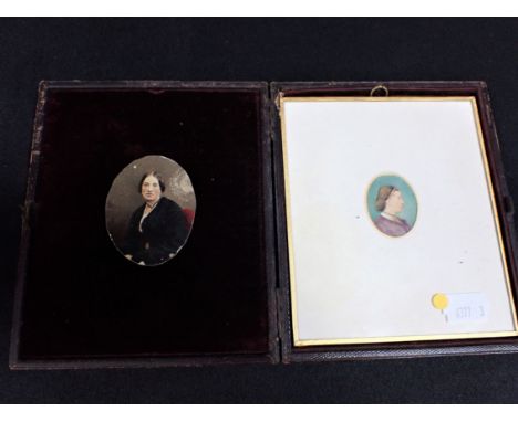 A CASED 1860s PAINTED PORTRAIT and a tinted photograph (2)