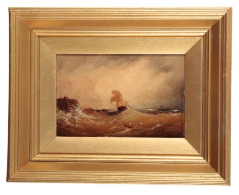 EARLY 20TH CENTURY, ENGLISH SCHOOL A fishing boat in stormy seas indistinctly signed and dated 1901, oil painting, panel 15cm