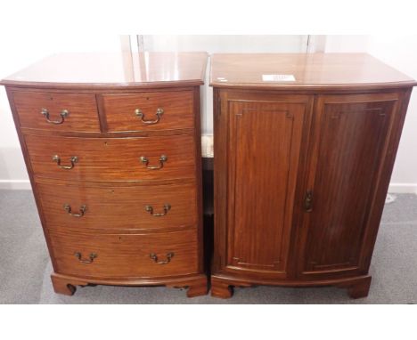 A PAIR OF BOWFRONT MAHOGANY CHESTS BY WARING &amp; GILLOW in George III style, one with two short and three long drawers, the
