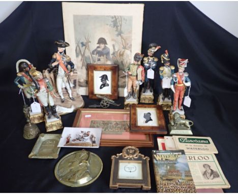 A COLLECTION OF NAPOLEONIC AND WATERLOO INTEREST comprising a Capo di Monte porcelain figure of Horatio Nelson, six ditto por
