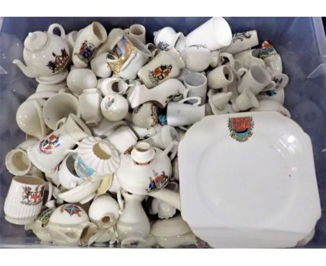 A LARGE QUANTITY OF CRESTED CHINA including Goss, Arcadia and Shelley examples