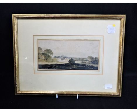 ASCRIBED TO JOHN CROME (1768-1821) 'Scene at Lakenham near Norwich' watercolour, 9.5cm x 19.5cm, bearing a Spink &amp; Son Lt