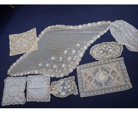 A LACE PANEL, MADE FROM OLD FRAGMENTS and other lace pieces