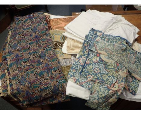 A LIBERTY 'CLOTHILDE' SHAWL 310cm x 120cm, five pieces of Morris &amp; Co fabric, together with a quantity of 'Art' fabric, l