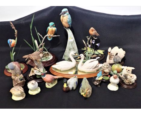 A BORDER FINE ARTS RESIN FIGURE - 'KINGFISHER' with stand, 28cm high, model A0005, two other resin figures of Kingfishers and