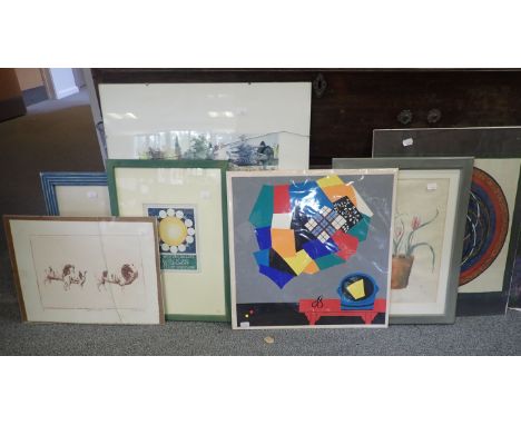 ZHANG XINGYING 'The Screen of Pasting Shoes' coloured print, 42cm x 42cm, together with a collection of further pictures and 