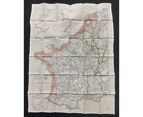 WW2 British RAF Silk Escape Map of France and Germany. Code letter 9C(a) / 9U/R. Double sided. 