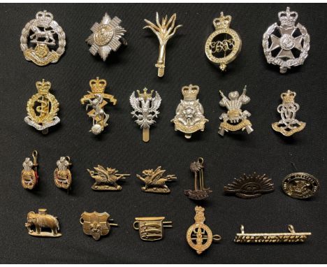 British Staybrite Cap Badges: Royal Hampshire Regt: Scots Guards: RAMC: REME: Welsh Guards: Household Cavalry: Leeds Rifles: 