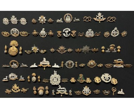 WW2 British Cap Badges together with matching Collar Dogs to include: Border Regt: Devonshire Regt: Dorsets: South Staffs: Ha