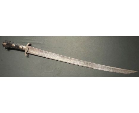 French Hanger Sword with fullered single edged blade 630mm in length. No makers marks. Black Ebony grip with fluted decoratio