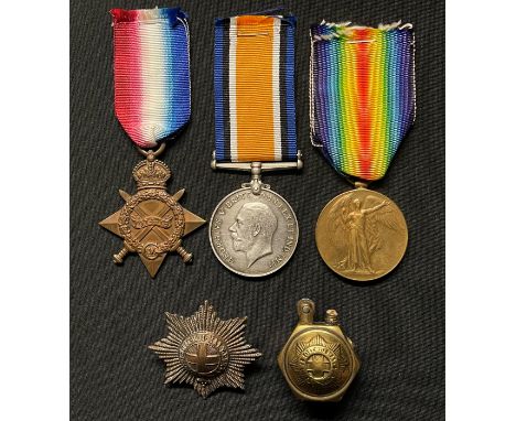 WWI British Medal group comprising of 1914-15 Star, British War Medal and Victory Medal to 12868 Pte Alfred T Brook, Coldstre