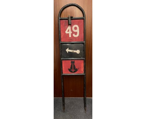 An interesting and unique portable British Army double sided road sign, bearing divisional insignia for the 56th London "Blac
