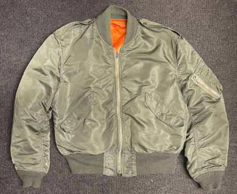 USAF Flight Jacket, Jacket Man's Light Zone Type L -28. Size large. Knitted waist and cuffs. Orange liner. Reversible to the 
