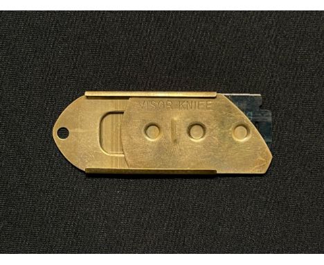 WW2 British / US "Visor Knife" escape and evasion blade, a brass scabbard designed to carry a razor blade which could be worn