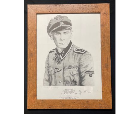 Waffen SS RKT Josef Lainer Knight Cross Winner signed limited edition print, 23/125. Overall size including frame 48cm x 38cm