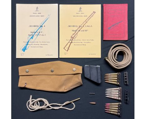WW1 British SMLE spare magazine, with inspection markings: two clips of inert .303 training rounds: Training Manual dated 194
