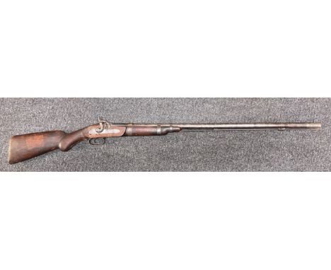 Percussion Cap Musket with 83cm long barrel, bore approx. 20mm. Working action but hammer is loose missing retaining nut. No 