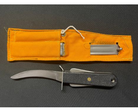 Post War RAF Aircrew Dingy Survival Knife with curved single edged blade 100mm in length, marked with stores code 22c/1278106