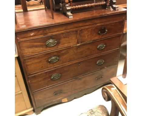 A 19th Century mahogany chest, the plain top with applied moulded edge over a slim secret drawer, over two short and three lo