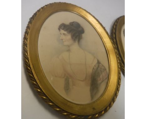 19TH CENTURY ENGLISH SCHOOL "Lady seated in pearl necklaces and black lace shawl, her hair in ringlets", a portrait study, ov
