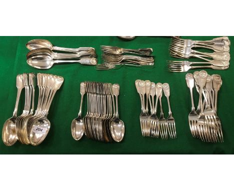 A collection of silver plated cutlery including "Fiddle and Shell" pattern by George Richmond Collis of Birmingham (14 table 